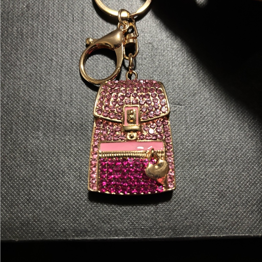 Pink and Gold Rhinestone Backpack Keychain - Picture 5 of 5